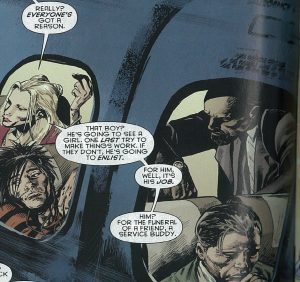 'Sue' tells Mitch the fates of his fellow passengers in Resurrection Man #1