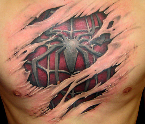 Spider Man Chest tattoo