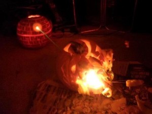 Halloween pumpkin carving Death Star destroys Alderaan